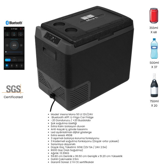 U-FRİGO OTO BUZDOLABI VESNA MONO 50 LT 12V/24V